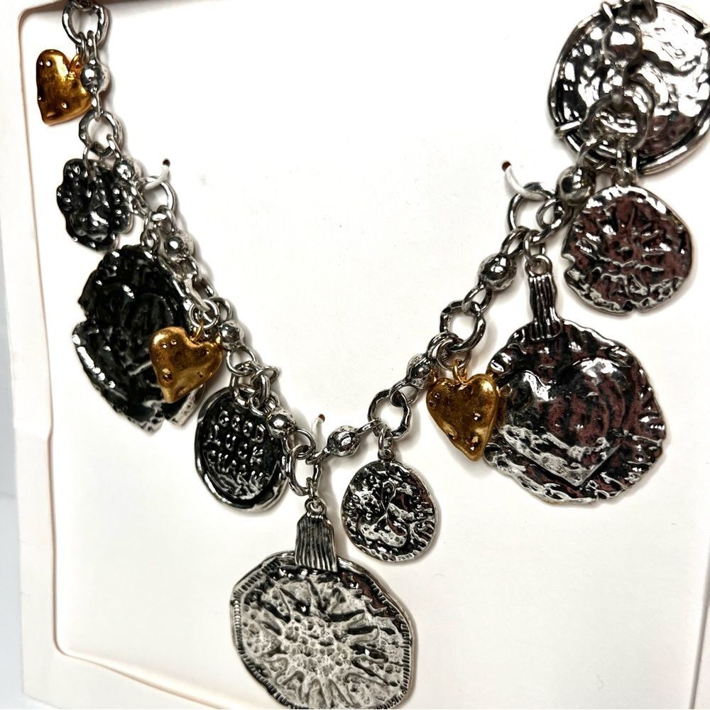 ZARA Heart Medallion Coin Charm Necklace -Silver/gold NWT - Picture 7 of 8